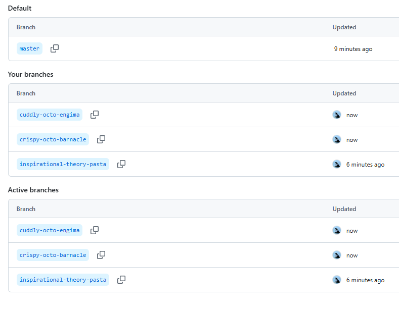 Git Branch List Screenshot